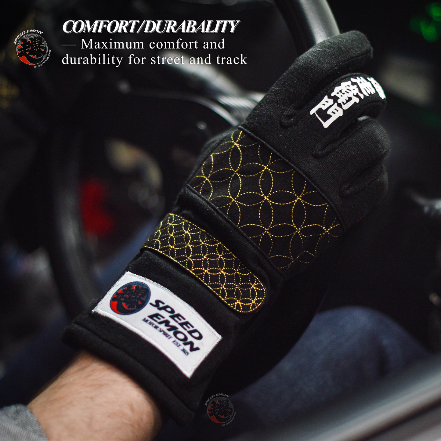 Speed Emon Sashiko Driving Gloves Black & Gold