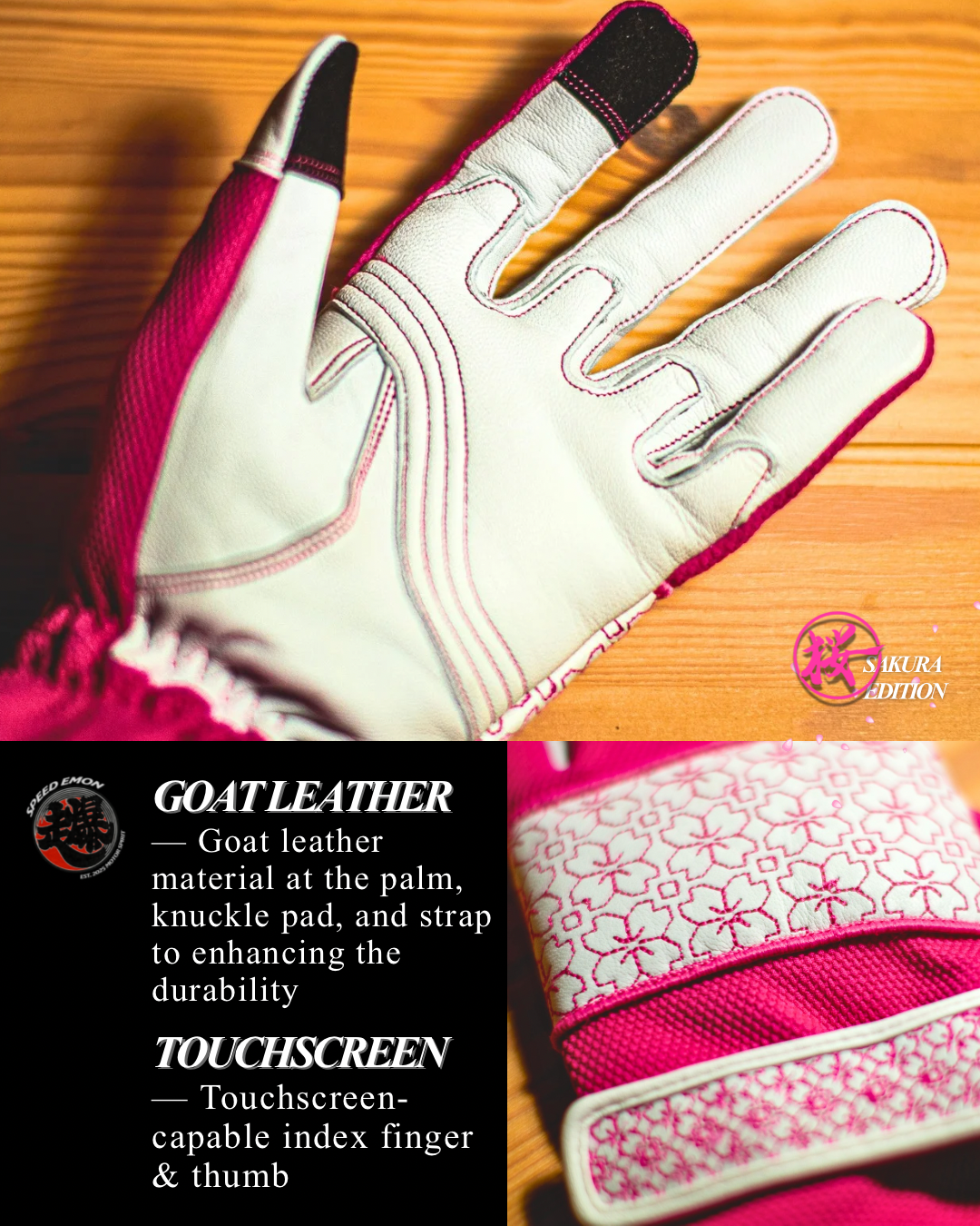 Speed Emon Sashiko Driving Glove V3 Sakura Edition