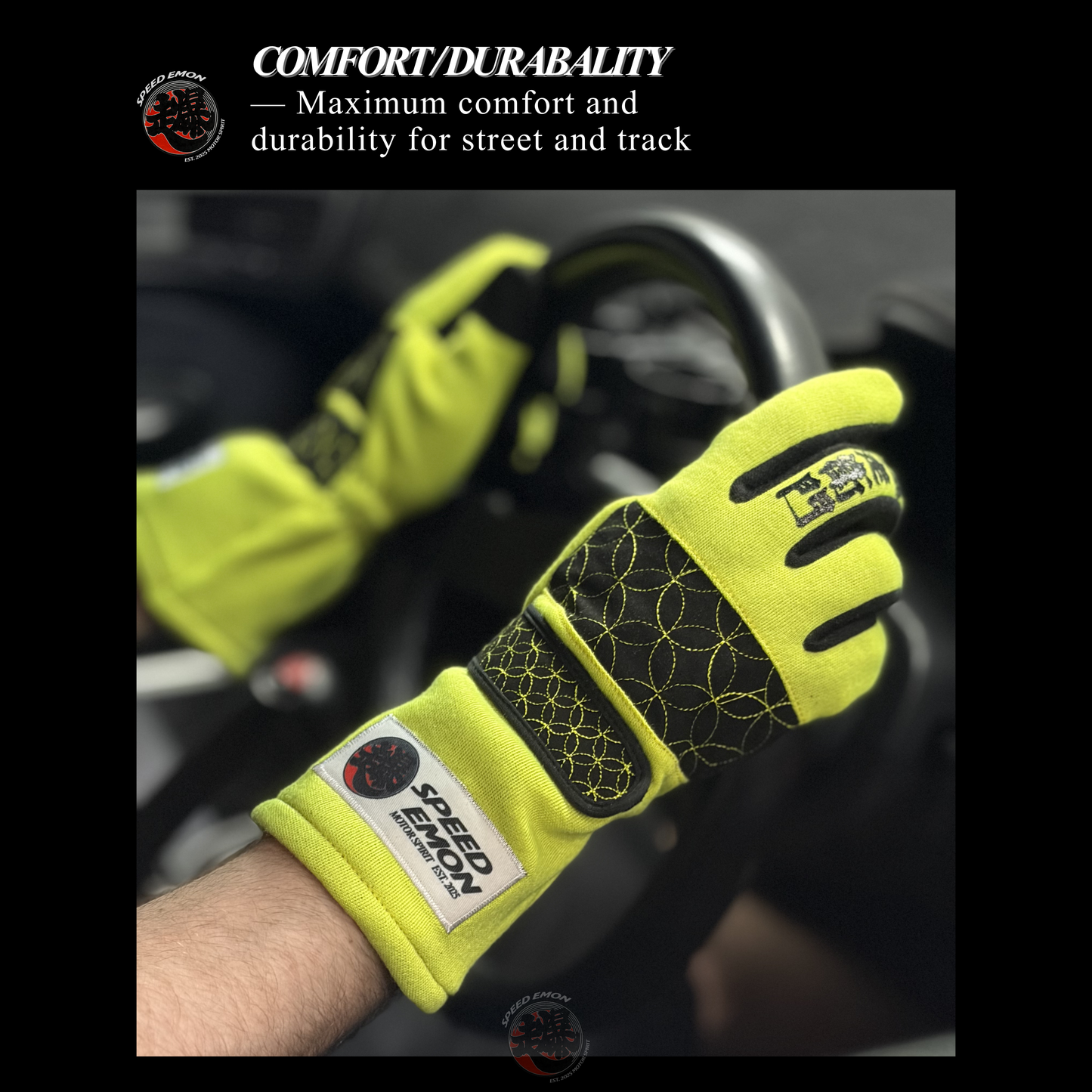 Speed Emon Sashiko Driving Gloves - Yellow & Black